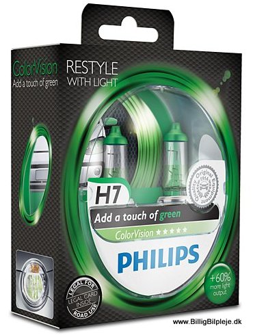 Philips ColorVision Grøn H7 + 60% lys (2 stk)