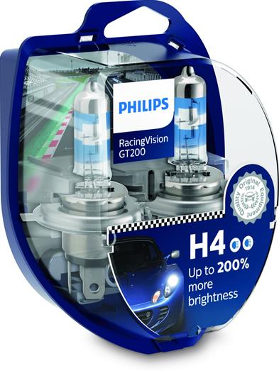 Philips Racingvision GT200 +200% Lys H4,2 stk.